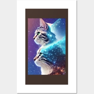 Galaxy Cat Double Exposure - Modern Digital Art Posters and Art